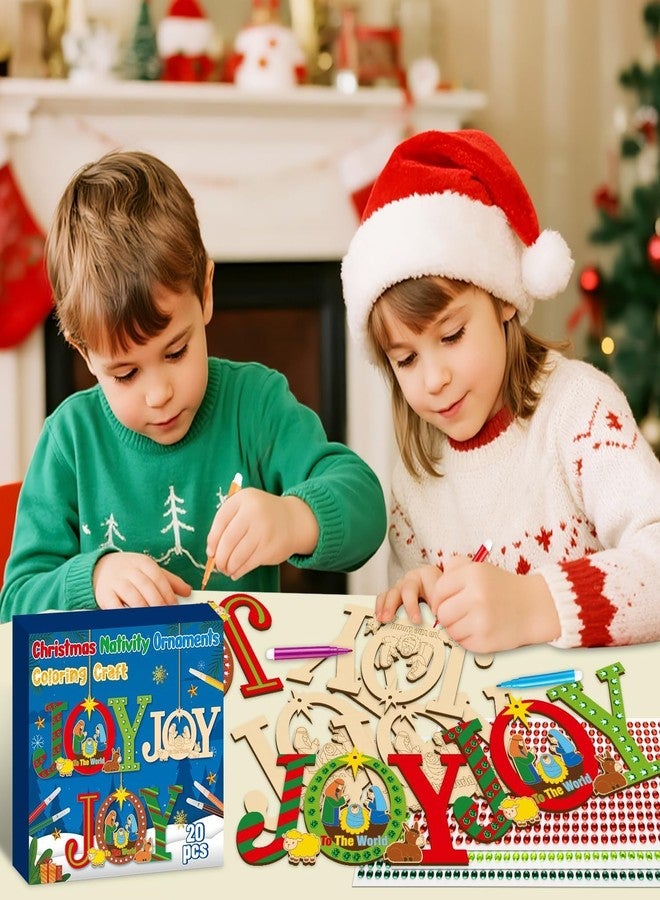 Cliths 20 Pcs Christmas Joy Wooden Crafts DIY Nativity Ornaments for Kids Make Your Own Christian Religious Xmas Decor Craft Kit with Twine for Church Party Supplies - Image 5